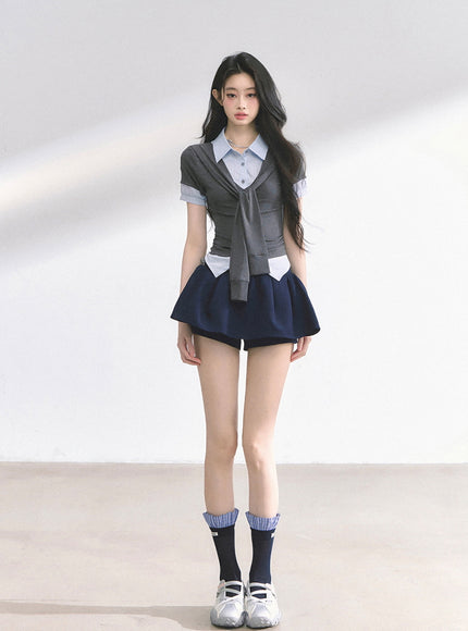 Western Buckle Mini Skirt - Navy