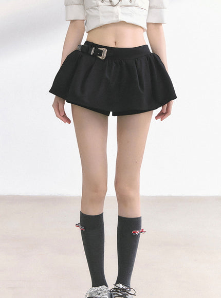Western Buckle Mini Skirt - Black