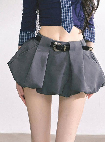 Sculpted Belt Skirt - Gray