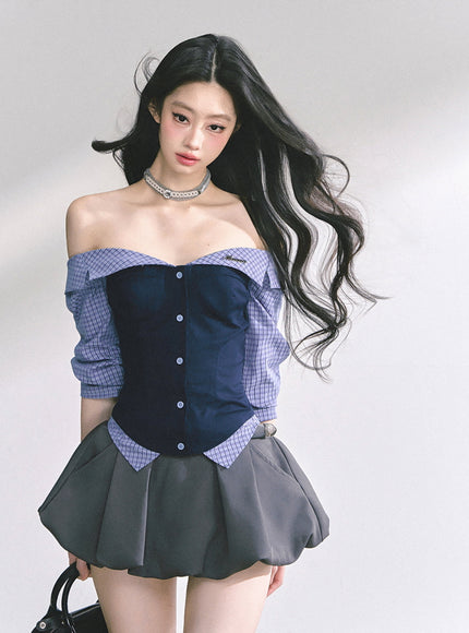 Midnight Off-Shoulder Shirt - Navy