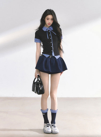 Western Buckle Mini Skirt - Navy