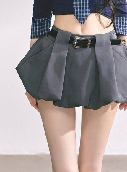 Sculpted Belt Skirt - Gray