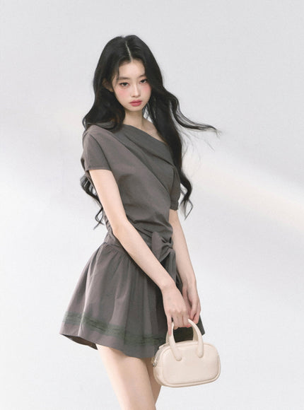 Graceful Ribbon Waist Dress - Gray