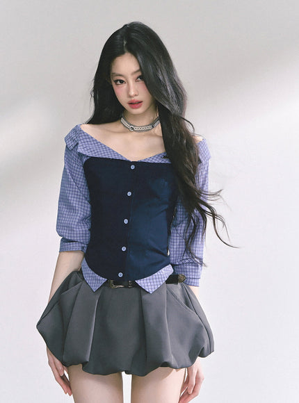 Midnight Off-Shoulder Shirt - Navy