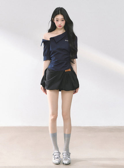 Balloon Pleat Skirt - Black