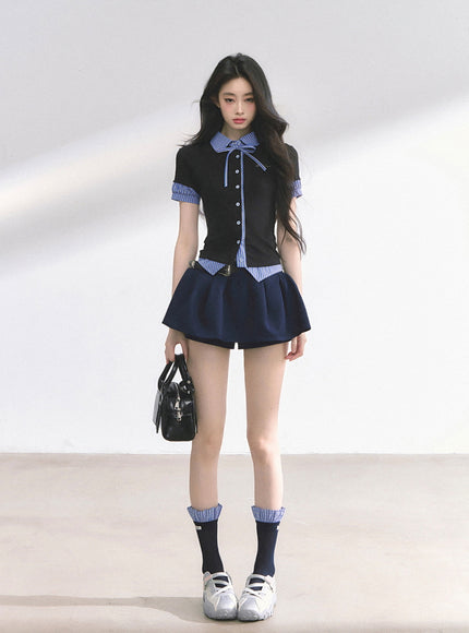 Western Buckle Mini Skirt - Navy
