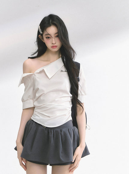 Off-Shoulder Shirt Blouse - White