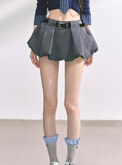 Sculpted Belt Skirt - Gray
