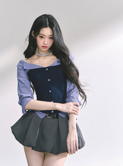 Midnight Off-Shoulder Shirt - Navy