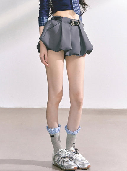 Sculpted Belt Skirt - Gray