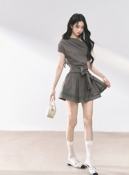Graceful Ribbon Waist Dress - Gray