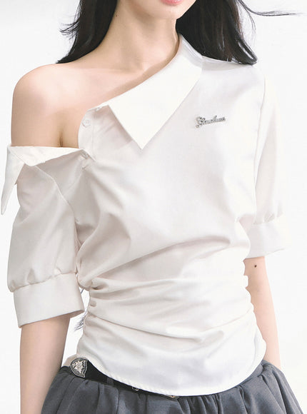 Off-Shoulder Shirt Blouse - White