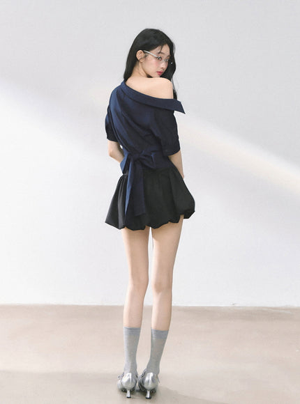 Balloon Pleat Skirt - Black