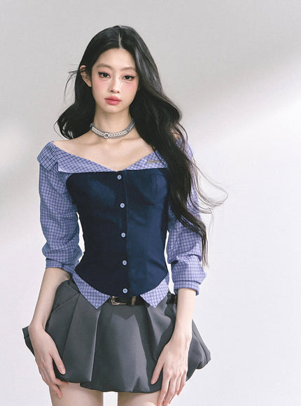 Midnight Off-Shoulder Shirt - Navy
