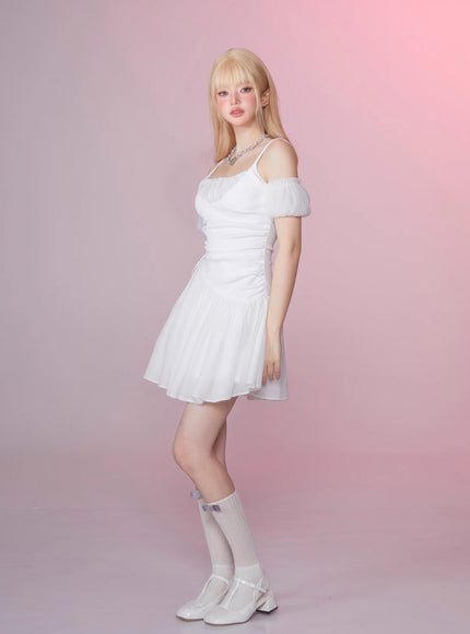 White Off-Shoulder Ruched Dress