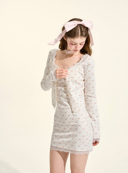Cherry Blossom Cardigan Dress Set