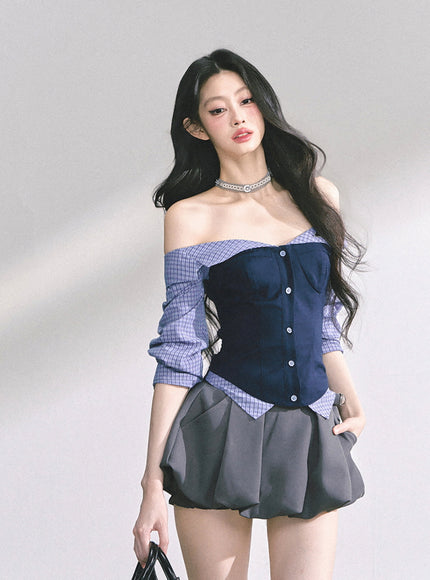 Midnight Off-Shoulder Shirt - Navy