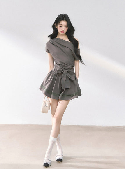 Graceful Ribbon Waist Dress - Gray