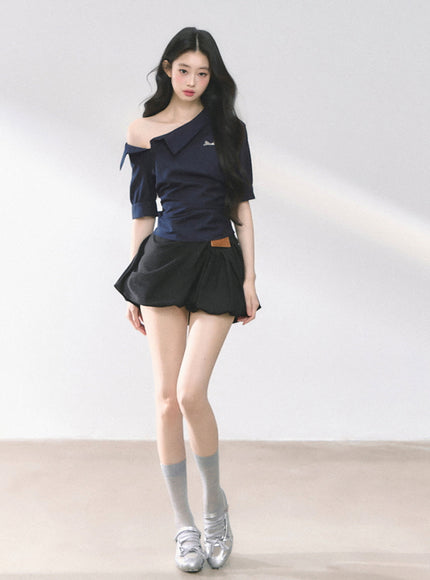 Balloon Pleat Skirt - Black