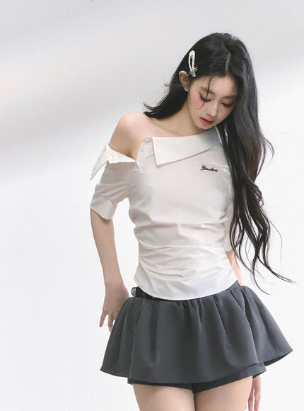 Off-Shoulder Shirt Blouse - White