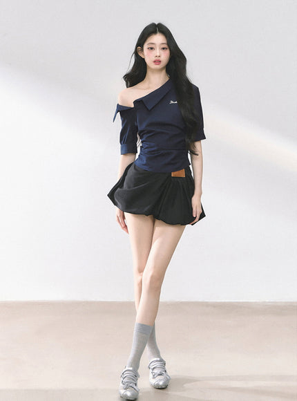 Balloon Pleat Skirt - Black