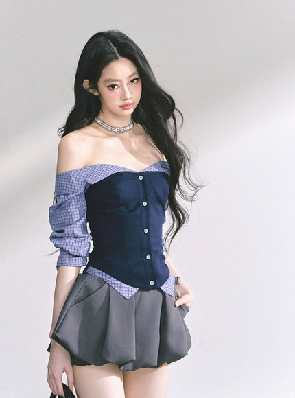 Midnight Off-Shoulder Shirt - Navy