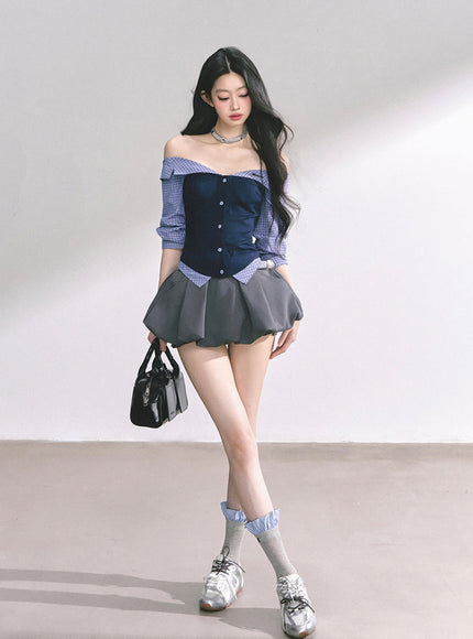 Midnight Off-Shoulder Shirt - Navy