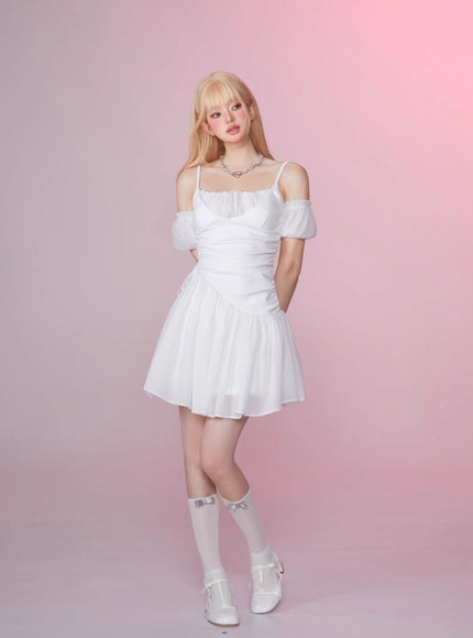 White Off-Shoulder Ruched Dress