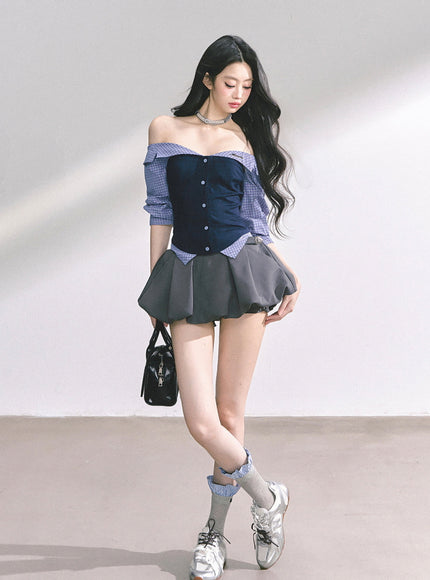 Midnight Off-Shoulder Shirt - Navy