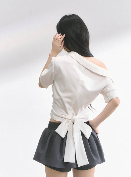 Off-Shoulder Shirt Blouse - White
