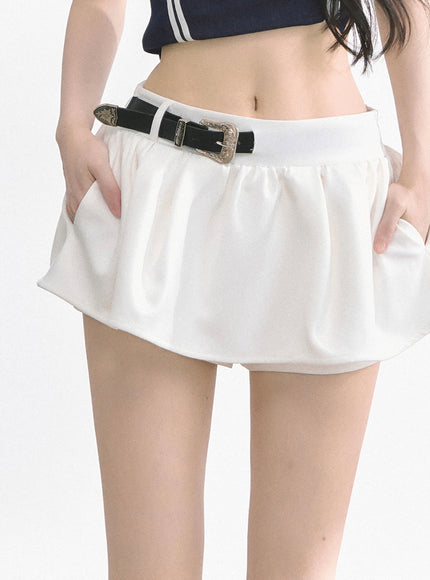 Western Buckle Mini Skirt - White