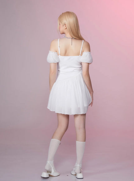 White Off-Shoulder Ruched Dress