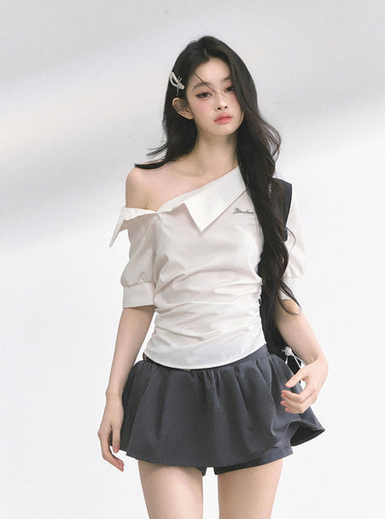 Off-Shoulder Shirt Blouse - White