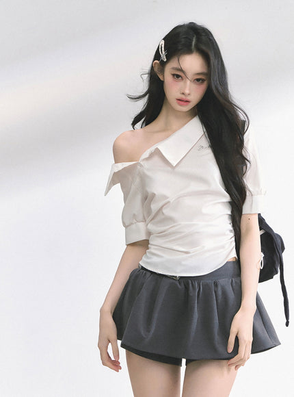 Off-Shoulder Shirt Blouse - White