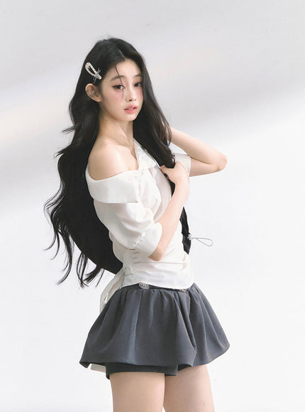 Off-Shoulder Shirt Blouse - White