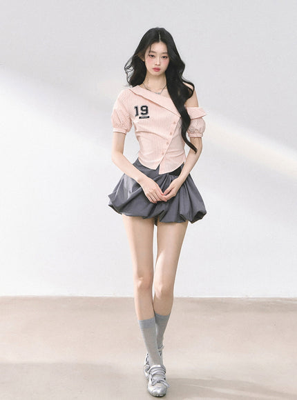 Balloon Pleat Skirt - Gray