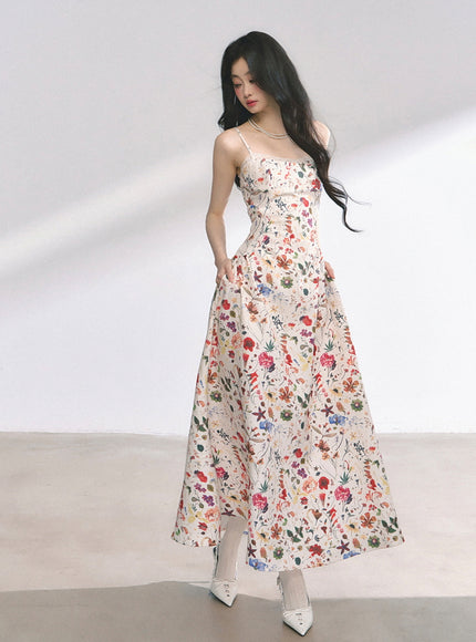 Floral Print Strap Long Dress