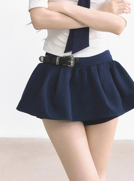 Western Buckle Mini Skirt - Navy