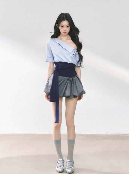 Balloon Pleat Skirt - Gray