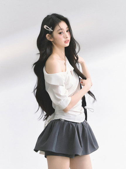 Off-Shoulder Shirt Blouse - White