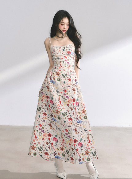 Floral Print Strap Long Dress