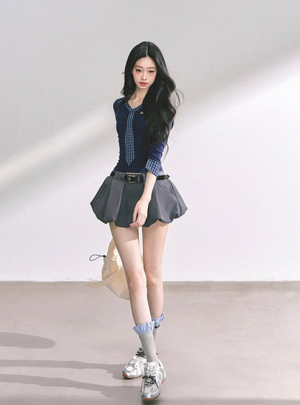Sculpted Belt Skirt - Gray