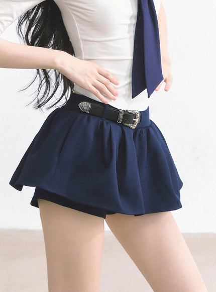 Western Buckle Mini Skirt - Navy