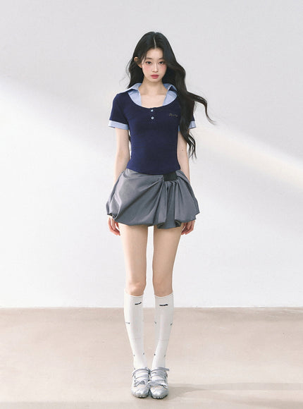 Balloon Pleat Skirt - Gray