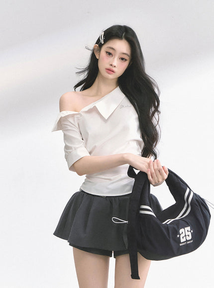 Off-Shoulder Shirt Blouse - White