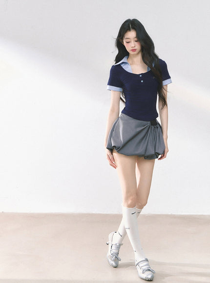 Balloon Pleat Skirt - Gray
