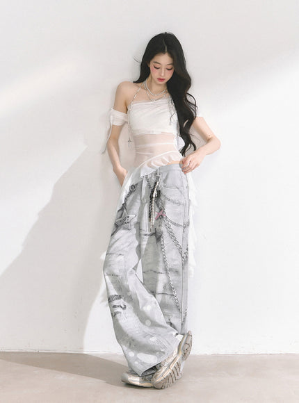 White Sheer Layered Off-Shoulde Top