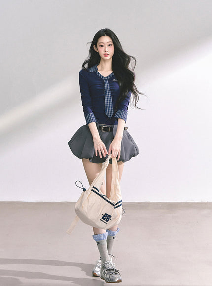 Sculpted Belt Skirt - Gray
