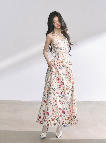 Floral Print Strap Long Dress