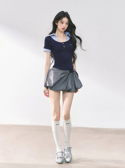 Balloon Pleat Skirt - Gray